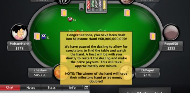 Pogo650 Pockets $102,090 in PokerStars 60 Billionth Hand